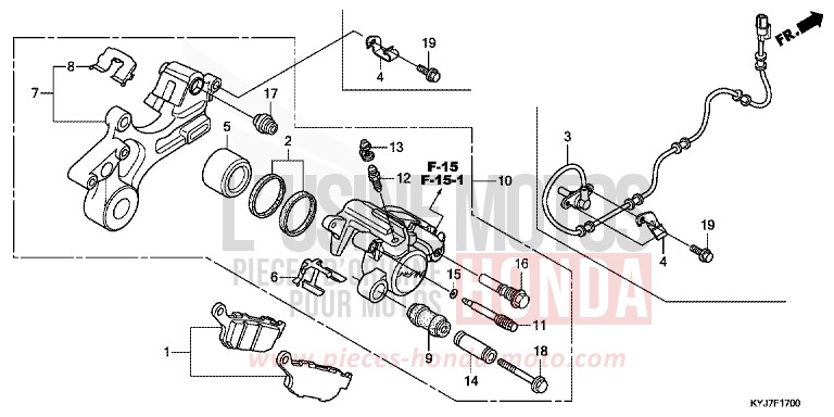 HINTERRAD-BREMSSATTEL von CBR250R ABS PEARL HIMALAYAS WHITE (NHA87) von 2013